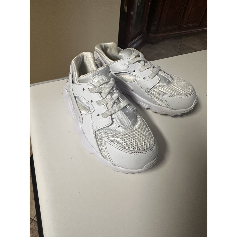 Nike Huarache Run Kids Youth Toddler Size 10C Triple White Sneakers Shoes EU 27